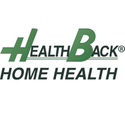 A black background with the words healthback home health written in green.